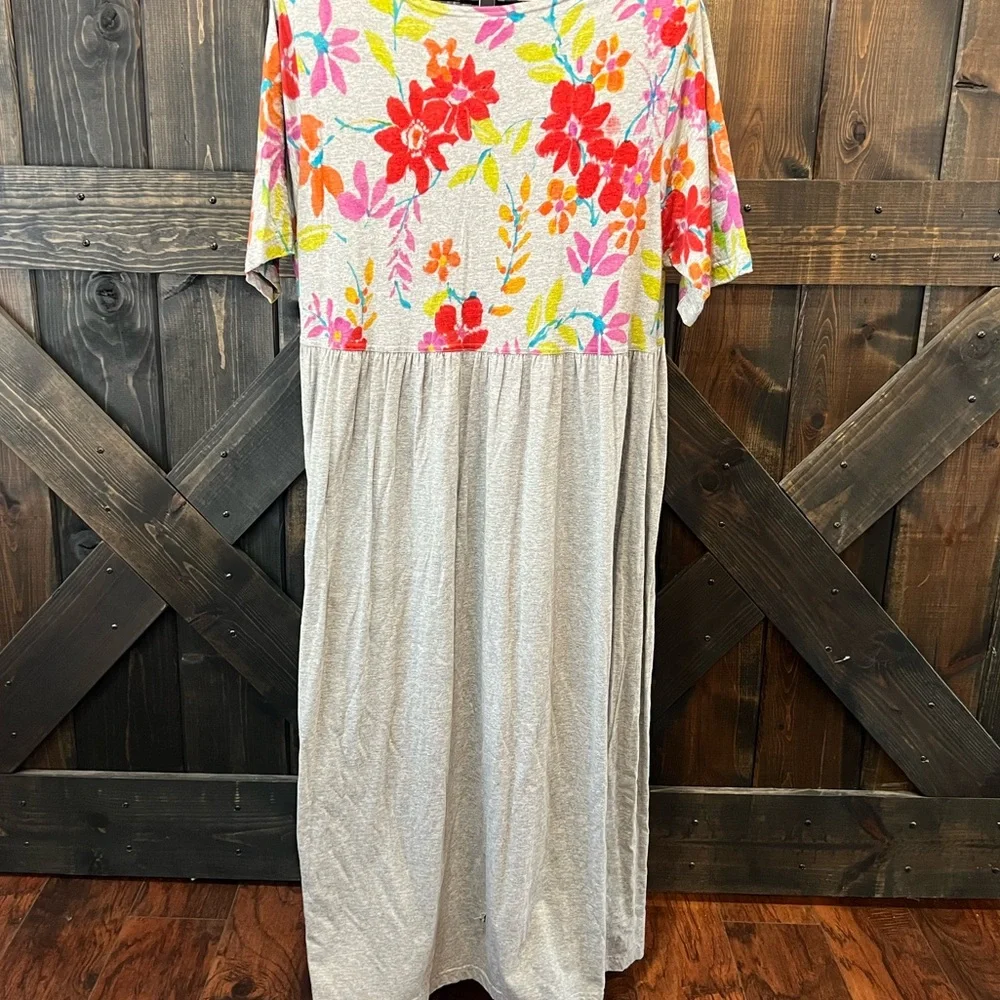 Vintage Carole Little Maxi Dress Set Size 3X Grey Floral Matching Vest Cottage‎